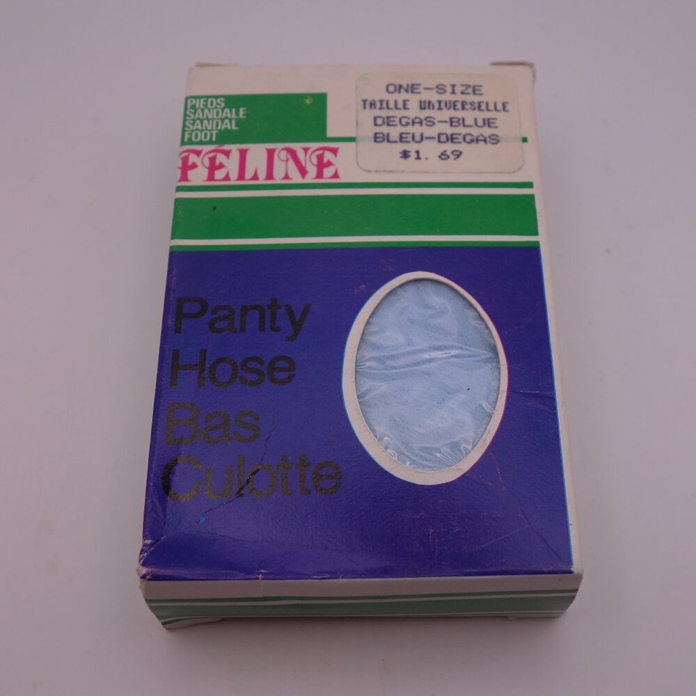 Vintage Feline One-Size Degas-Blue 100%Nylon Sandalfoot Made in Canada Pantyhose